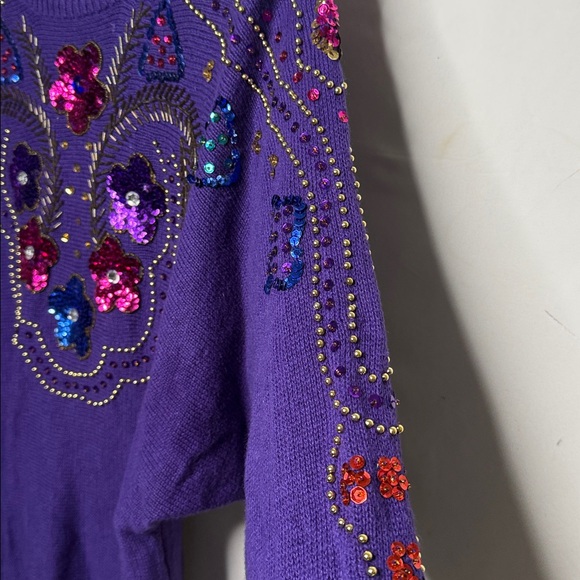 Vintage Diana Marco 1980’s purple embroidered sequin beaded sweater sz 22 Large - Picture 4 of 7